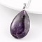 Teardrop Platinum Tone Brass Amethyst Pendants, 41~43x23~25x11~13mm, Hole: 5mm