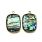 304 Stainless Steel Pave Natural Paua Shell Pendants, Ion Plating(IP), Real 18K Gold Plated, Rectangle, 25x17x4mm, Hole: 1.5mm