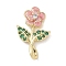 Brass Micro Pave Cubic Zirconia Pendants, with Enamel, Flower Charms, Real 18K Gold Plated, Long-Lasting Plated, Cadmium Free & Lead Free, Pink, 18.5x11.5x3mm, Hole: 2.5x1.5mm