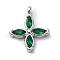304 Stainless Steel Pendants, with Cubic Zirconia, Flower, Green, 16x13.5x3mm, Hole: 1.8mm
