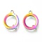 Ion Plating(IP) 304 Stainless Steel Charms, Laser Cut, Alphabet, Rainbow Color, Letter.Q, 12.5x9.5x0.8mm, Hole: 1mm