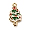 Christmas Alloy Green Enamel Links, Cadmium Free & Lead Free, Golden, Christmas Tree, 22x11.5x1.5mm, Hole: 1.8mm