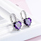 Brass Cubic Zirconia Clip-on Earrings, Heart, Platinum, Blue Violet, 16x7mm
