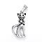 316 Surgical Stainless Steel Kitten Pendants, with Rhinestone, Cat Shape Charms, Antique Silver, 35x17.5x5mm, Hole: 5x8mm