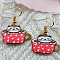 Alloy Dangle Earrings, Cup with Cat Shape, Golden, Light Coral, 38mm