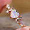 Alloy Finger Rings, with Brass Micro Pave Cubic Zirconia and Opal Finding, Heart, US Size 7(17.3mm)