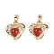 Natural Carnelian(Dyed & Heated) Heart Charms, with Brass Settings, Real 18K Gold Plated, 14x14x5mm, Hole: 4x2mm