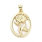 Rack Plating Brass Pave Shell Pendants, Oval with Flower Charms, Long-Lasting Plated, Lead Free & Cadmium Free, Real 18K Gold Plated, 25x17.5x3mm, Hole: 5x3.5mm