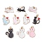 Alloy Enamel Pendants, with 304 Stainless Steel Open Jump Rings, Cat Shape Charm, Golden, Mixed Color, 12.5~22.5x14.5~20x1.5mm, Hole: 3.5mm, 10pcs/set