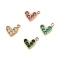304 Stainless Steel Rhinestone Pendants, Heart Charms, Vacuum Plating, Real 18K Gold Plated, Mixed Color, 10x8x2mm, Hole: 1.5mm