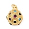 Brass Micro Pave Colorful Cubic Zirconia Pendants, Half Round Charms, Lead Free & Cadmium Free, Long-Lasting Plated, Rack Plating, Real 18K Gold Plated, 16.5x14.5x8.5mm, Hole: 3mm