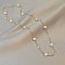 Stainless Steel & Imitation Pearl Round Link Chain Necklaces for Women, Golden, White, 22.44 inch(57cm)