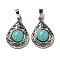 Synthetic Turquoise Pendants, Rack Plating Brass Hollow Teardrop Charms, Cadmium Free & Lead Free, Platinum, 29.5x19.5x7.5mm, Hole: 7.5x5mm