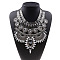 Alloy Crystal Rhinestone Trible Floral Chunky Bib Necklaces for Women, Platinum, Crystal, 16.93 inch(43cm)