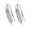 Brass Micro Pave Clear Cubic Zirconia Earring Hooks, Ear Wire with Loops, Fishhook, Platinum, 17x8.5x3mm, Hole: 1mm
