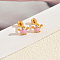 Stainless Steel Enamel Crown Stud Earrings, with Clear Cubic Zirconia, Golden, Pink, 11x8mm