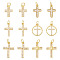 12Pcs 6 Styles Brass Micro Pave Cubic Zirconia Pendants, Cross, Lead Free & Cadmium Free, Long-Lasting Plated, Rack Plating, with Jump Ring, Real 18K Gold Plated, 14~19x9~12.5x1.5~2.5mm, Hole: 3mm, 2pcs/style