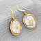 Oval with Insects Brass Baroque Pearl Dangle Earrings, Real 14K Gold Plated, 41x17mm