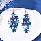 430 Stainless Steel Flower Dangle Earrings, with Iron Earring Hooks, Platinum, Cornflower Blue, 74mm