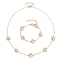 Plum Blossom Glass Links Necklace and Bracelet Sets, Brass Cable Chains Jewelry Sets for Women, Misty Rose, 7-1/8 inch(18cm)
