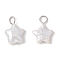Natural Keshi Pearl Charms, with 304 Stainless Steel Loops, Creamy White, Stainless Steel Color, Star, 14~15x11x4~5.5mm, Hole: 2.7~3.3mm