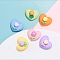 Opaque Resin Cabochons, Heart with Flower, Mixed Color, 17~17.5x20~20.5x8~9mm