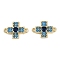 Brass Blue Cubic Zirconia Connector Charms, Cadmium Free & Nickel Free & Lead Free, Cross Links, Real 18K Gold Plated, 13.5x9.5x3mm, Hole: 1.2mm