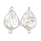 Natural Freshwater Pearl Keshi Pearl Teardrop Connector Charms, with 304 Stainless Steel Double Loops, White, Ion Plating(IP), Real 18K Gold Plated, 24~29x14~15x5.5~8mm, Hole: 1.8~2.5mm