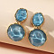 Zinc Alloy Resin Dangle Stud Earrings, Flat Round with Oval, Golden, Steel Blue, 40x22mm