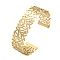 Ion Plating(IP) 304 Stainless Steel Hollow Open Cuff Bangles, Leaf, Real 18K Gold Plated, Inner Diameter: 2-1/2 inch(6.4cm), 17.5mm