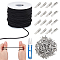 1 Roll Elastic Cord, with 100Pcs Platinum Plated Iron Cord Lock Ends & 1Pc Sewing Scissors Clippers, Black, 2mm, about 50m/roll