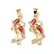 Brass Micro Pave Cubic Zirconia Pendants, Fish, with Enamel, Rack Plating, Long-Lasting Plated, Cadmium Free & Lead Free, Real 18K Gold Plated, 24x11x2.5mm, Hole: 5.5x3mm