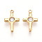 Ion Plating(IP) 304 Stainless Steel Micro Pave Cubic Zirconia Charms, Cross, Real 18K Gold Plated, Clear, 13x8x2.5~3mm, Hole: 1.2mm