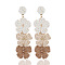 Flower Brass Raffia Dangle Stud Earrings, Brown, 90x30mm