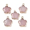 Natural Rose Quartz Pendants, Flower Charms with Brass Findings, Golden, 23~24x21x6mm, Hole: 1.8mm