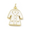 Rack Plating Brass Enamel Pendants, Long-Lasting Plated, Lead Free & Cadmium Free, Real 18K Gold Plated, Overcoat Charm, White, 19x14x2mm, Hole: 3mm