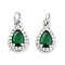Brass with Cubic Zirconia  Pendants, with Jump Ring, Teardrop, Green, Platinum, 13.5x8.5x4mm, Hole: 3.4mm