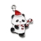 Alloy Enamel Pendants, Platinum, Christmas Series, Panda, Candy Cane, 23.5x20x1.5mm, Hole: 1.6mm