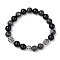 Alloy & Natural Black Onyx & Larvikite Round Beaded Stretch Bracelets for Men Women, Beads: 10~10.5mm, Inner Diameter: 2-3/8 inch(5.9cm)