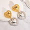 304 Stainless Steel Two Tone Heart Dangle Stud Earrings, Golden & Silver, 38x17.5mm