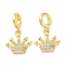 Brass Micro Pave Cubic Zirconia European Dangle Charms, Crown, Large Hole Pendants, Real 16K Gold Plated, 20mm, Hole: 4.2mm