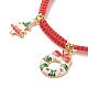Christmas Wreath & Snowman & Snowflake Alloy Charm Braided Bead Bracelet for Women BJEW-JB08194-4