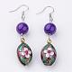 Trendy Cloisonne Oval Dangle Earrings with Spray Painted Glass Beads and Iron Earring Hooks EJEW-R089-03-5
