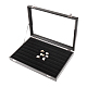 Imitation Leather and Wood Rings Display Boxes, with Glass, Rectangle, Black, 24x35x4.5cm