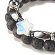 2Pcs 2 Style Natural Lava Rock & Synthetic Hematite Stretch Bracelets Set with Opalite Star BJEW-JB08183-5