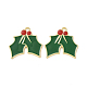 クリスマステーマラックメッキ合金エナメルペンダント  ライトゴールドトーンのヒイラギチャーム  濃い緑  22.5x24x1.5mm  穴：2mm PALLOY-O109-20LG-2