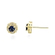Marine Blue Glass Flower Stud Earrings with Cubic Zirconia EJEW-G322-12G-3