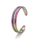 Rainbow Color Ion Plating(IP) 304 Stainless Steel Double Line Open Cuff Ring for Women RJEW-A005-41MC-2