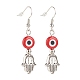 Lampwork Evil Eye with Hamsa Hand Dangle Earrings EJEW-JE05007-4