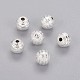 Silver Color Plated Brass Textured Round Beads X-KK-B208-S-1